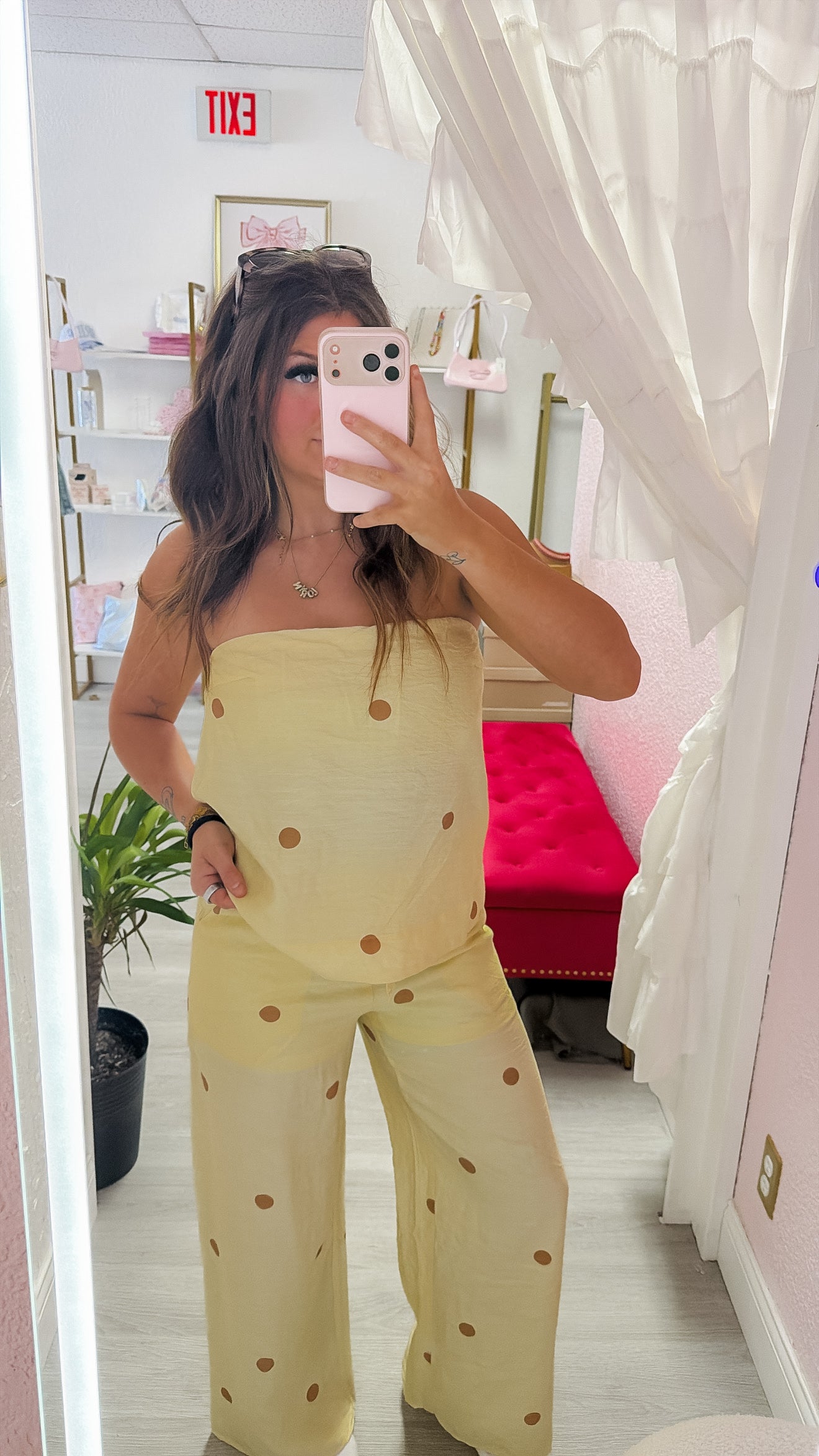 Lemon Polka dot Strapless Set