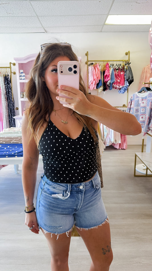 High Rise Raw Side Step Hem Shorts