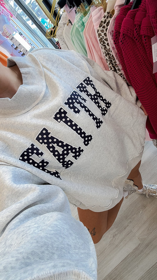 FAITH Embroidered Polka-Dot Mock Neck Sweatshirt