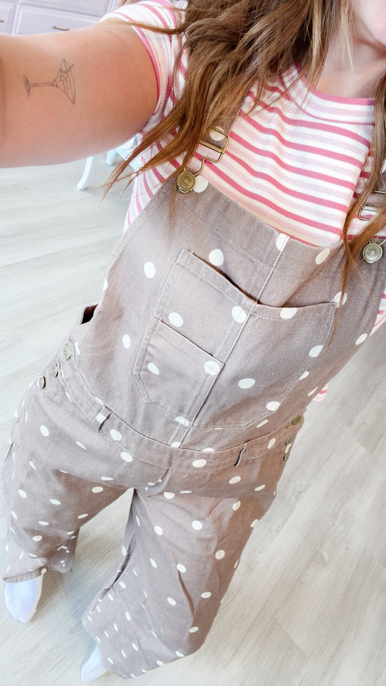 Brown Polka Dot Printed Twill Overall