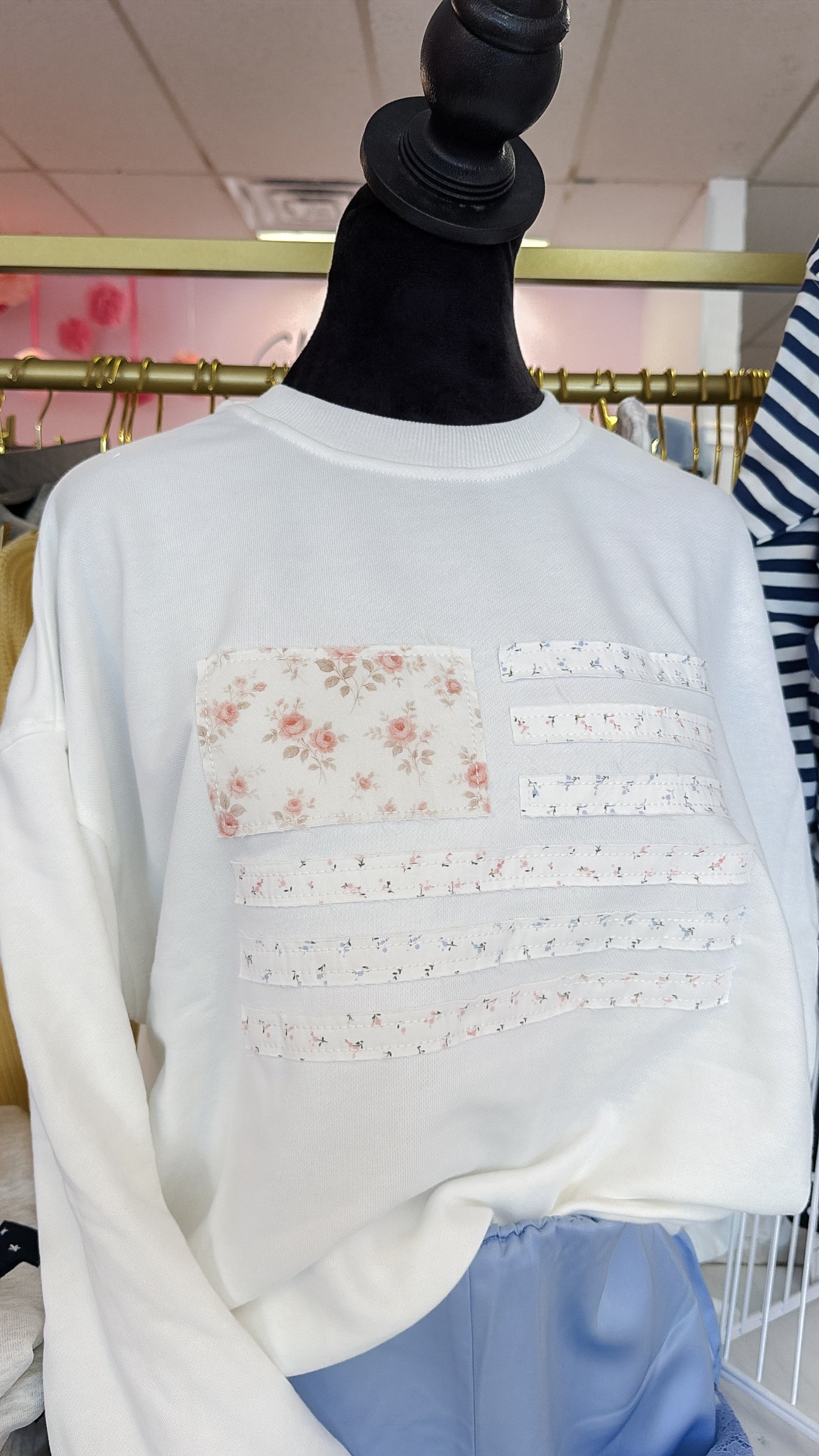Floral American Flag Long Sleeve Top
