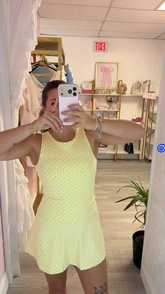 Lemon Polka Dot Print A-Line Mini Dress with Drop Waist