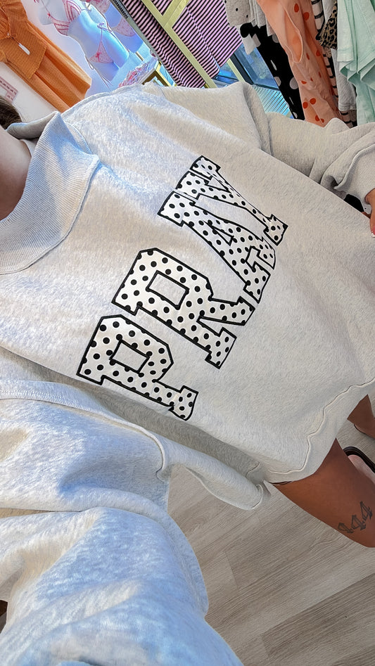 Embroidered "Pray" Mock Neck Sweatshirt