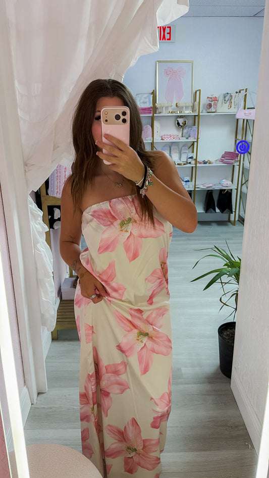 Floral Print Strapless Maxi Dress