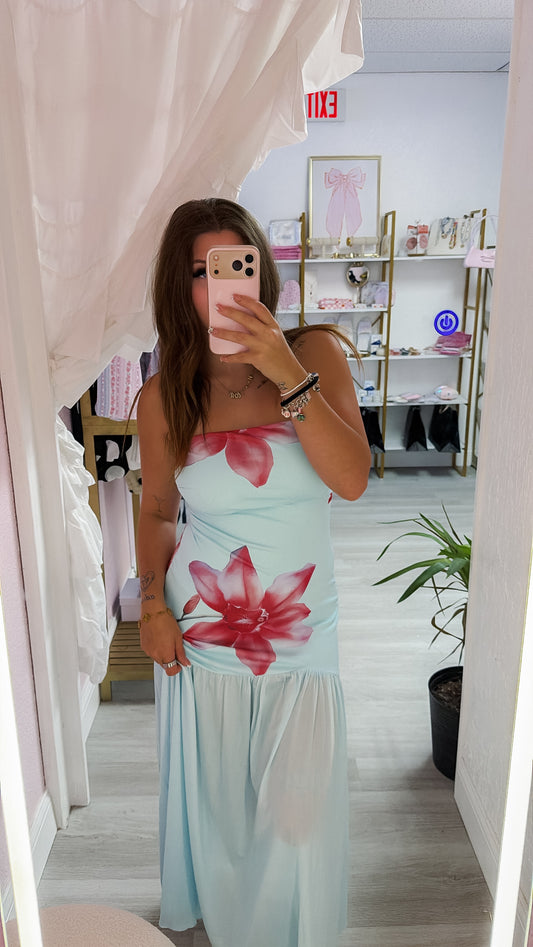 Floral Lily Strapless Mesh Dress