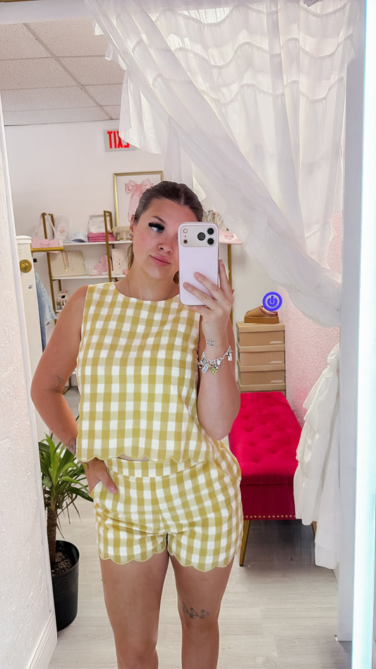 Sleeveless Gingham Shorts Set