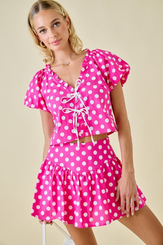 Pink Polka Dot Puff Sleeve Top