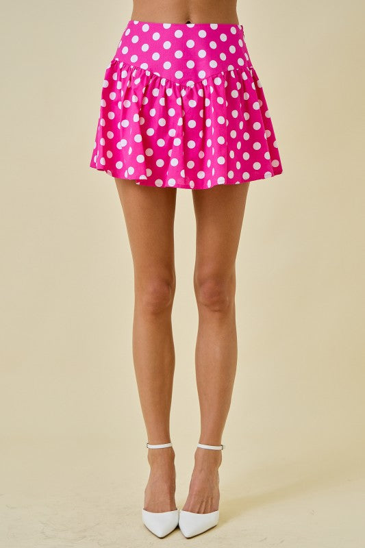 Pink Polka Dot Mini Flare Skirt