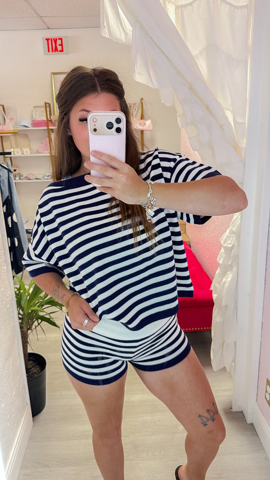 Oversized Short Sleeve Top and Fold Over Shorts Set