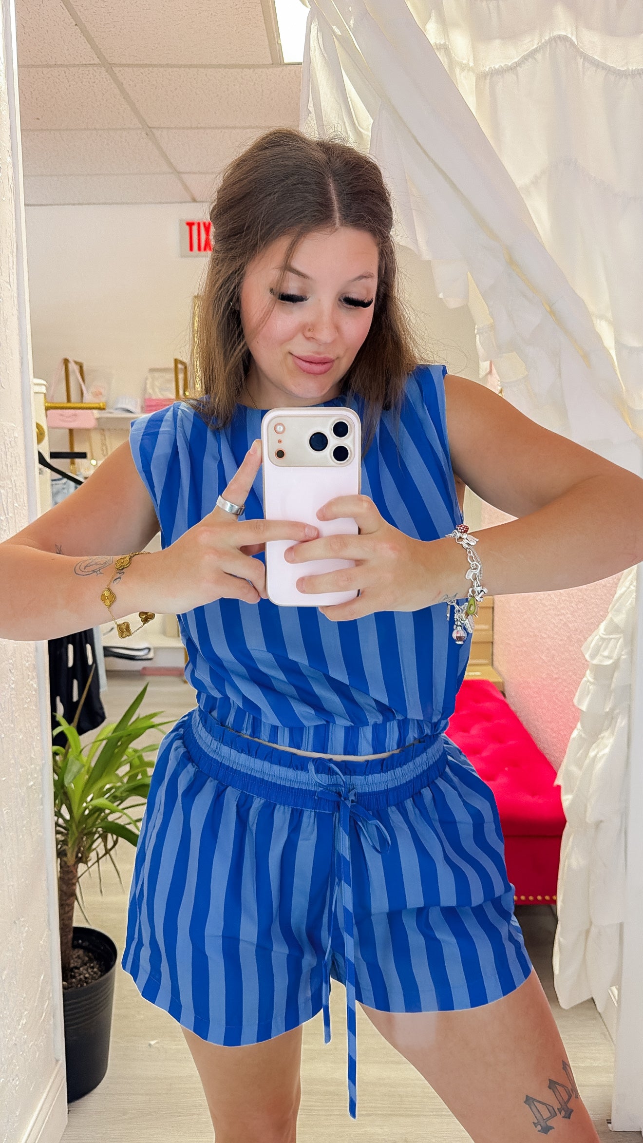 Royal Stripe Shorts Elastic High Waist