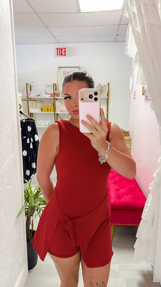 Cherry Sleeveless Wrap Tie Front Dress