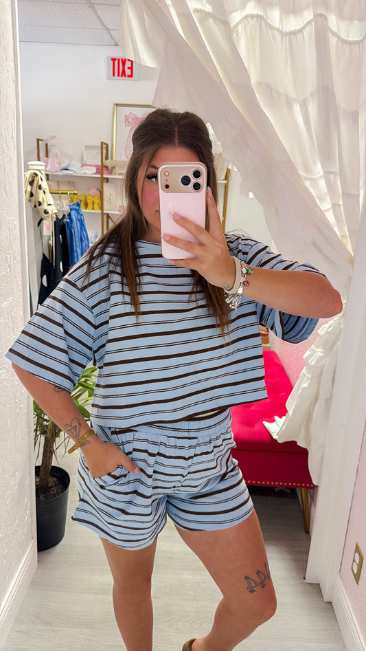 Blue & Brown Stripe Boxy Set