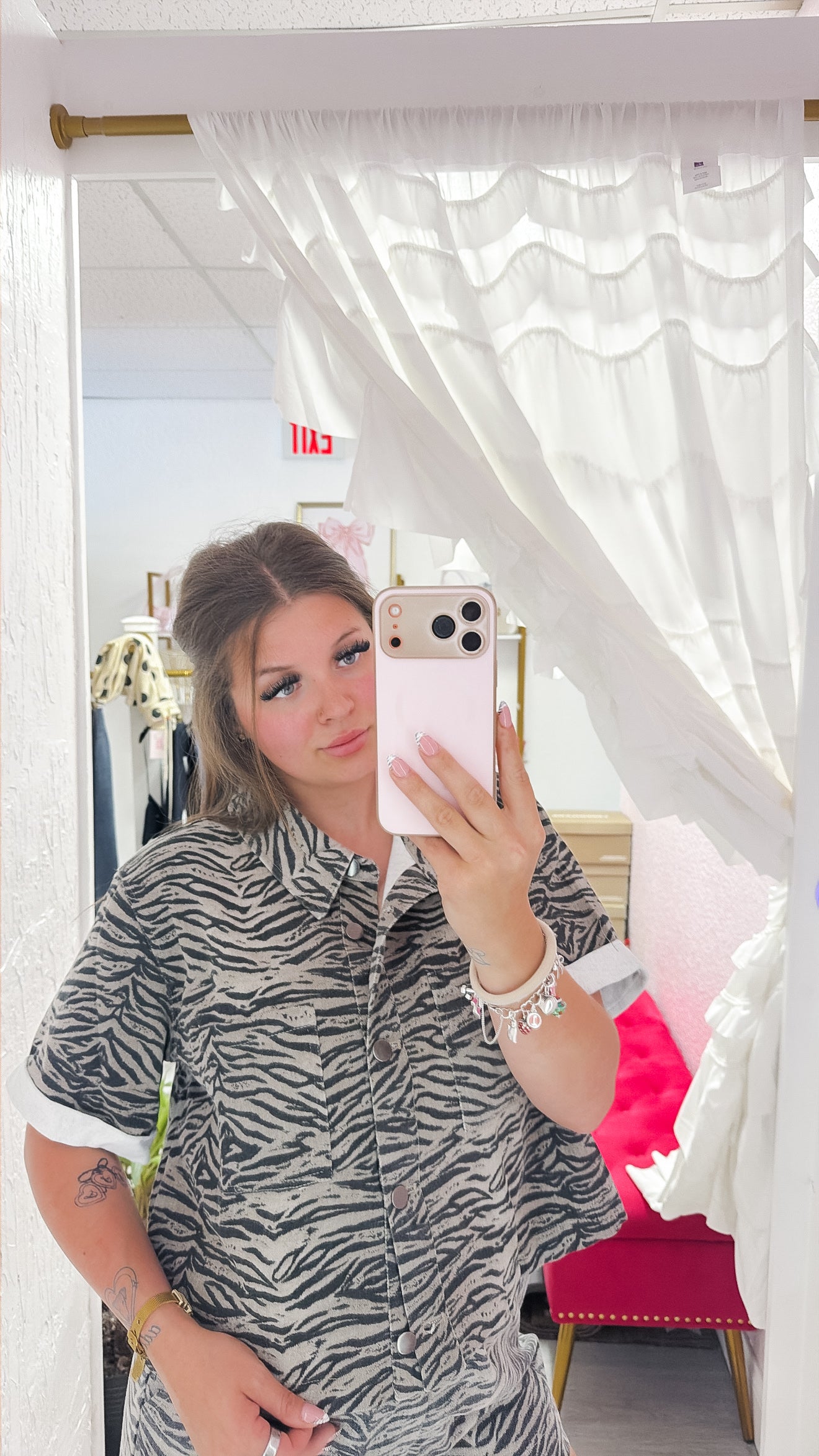 Tiger Print Cropped Boxy Button Down Denim Jacket Shirt Top