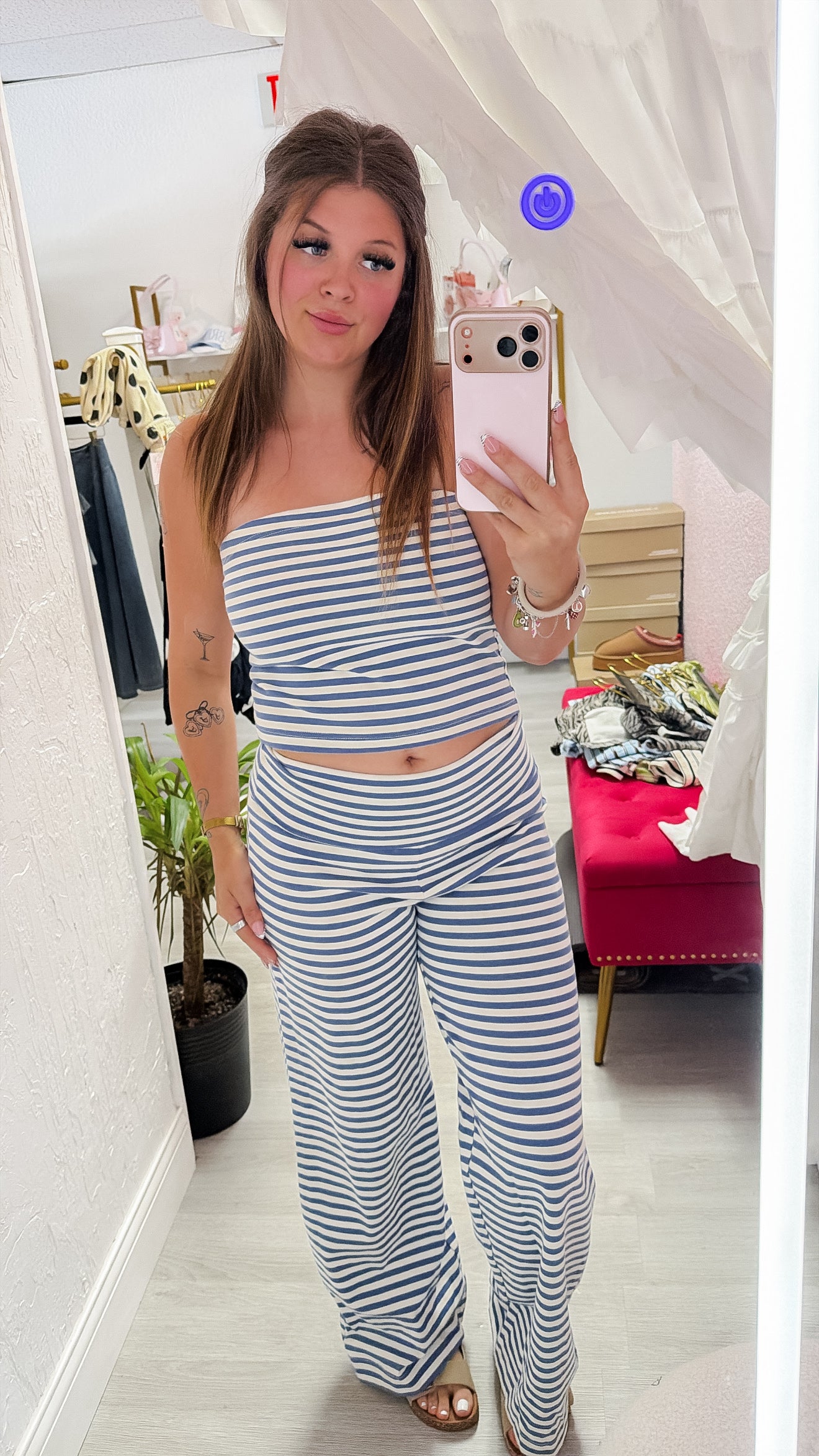 Blue Stripped Tune Top W/ Foldover Leggings