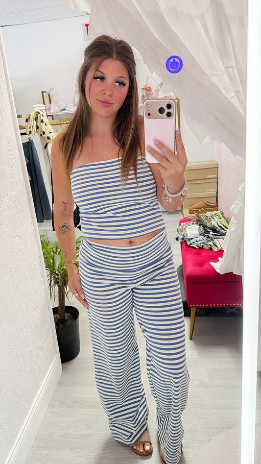 Blue Stripped Tune Top W/ Foldover Leggings