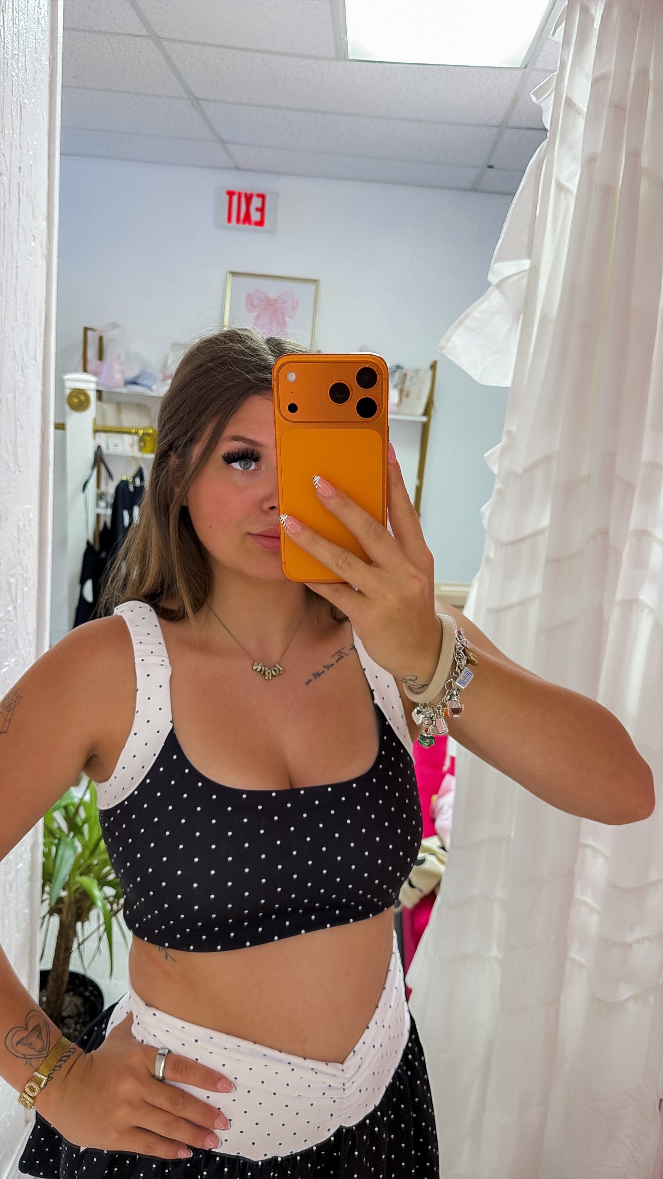 Polka Dot Print Scrunched Strap Bra