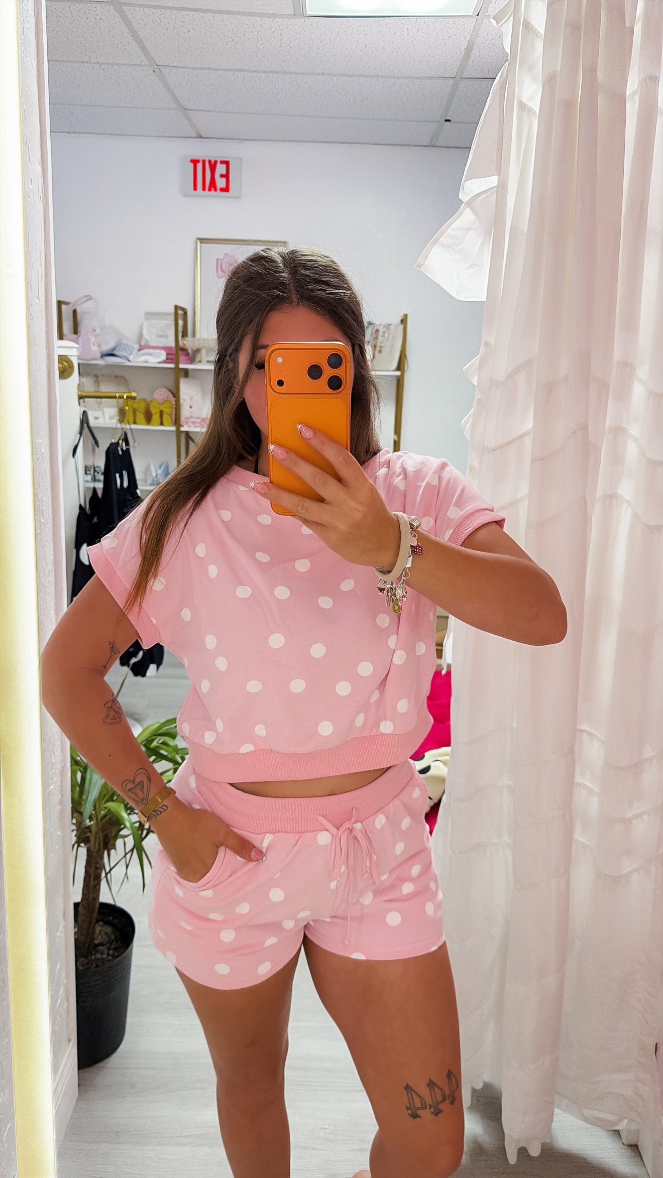 Polka Dot Print Short Sleeve Top and Short Set
