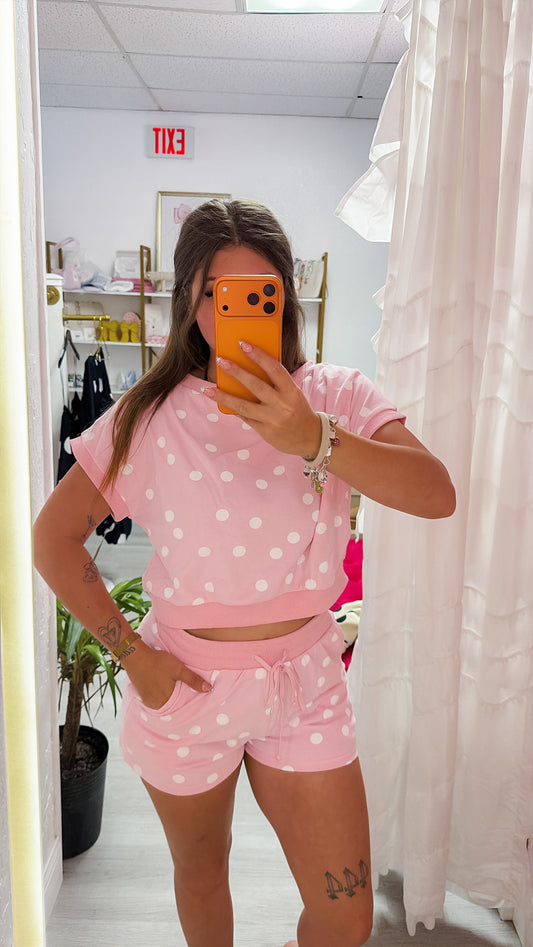 Polka Dot Print Short Sleeve Top and Short Set