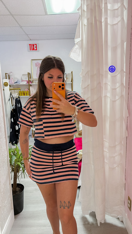Crop T-Shirt and Skort Striped Set