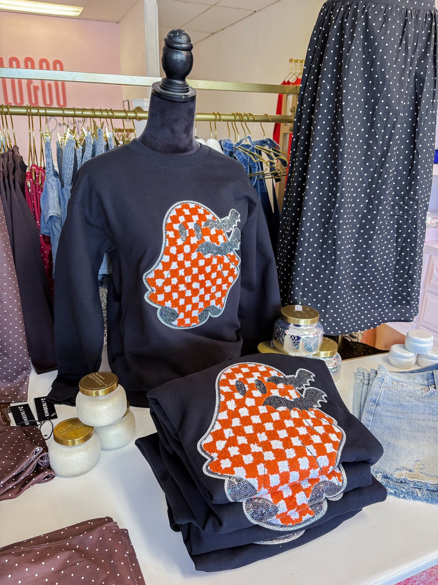 Sequin Checkered Ghost Crewneck