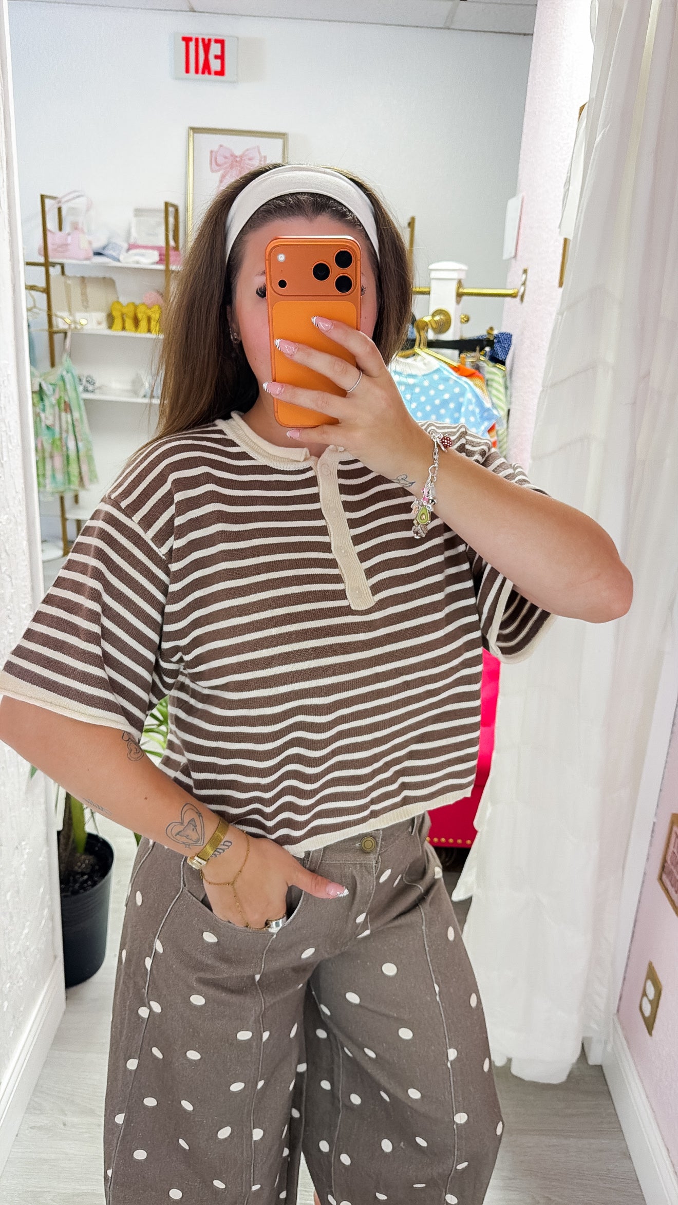 Chocolate Knitted Stripe Top