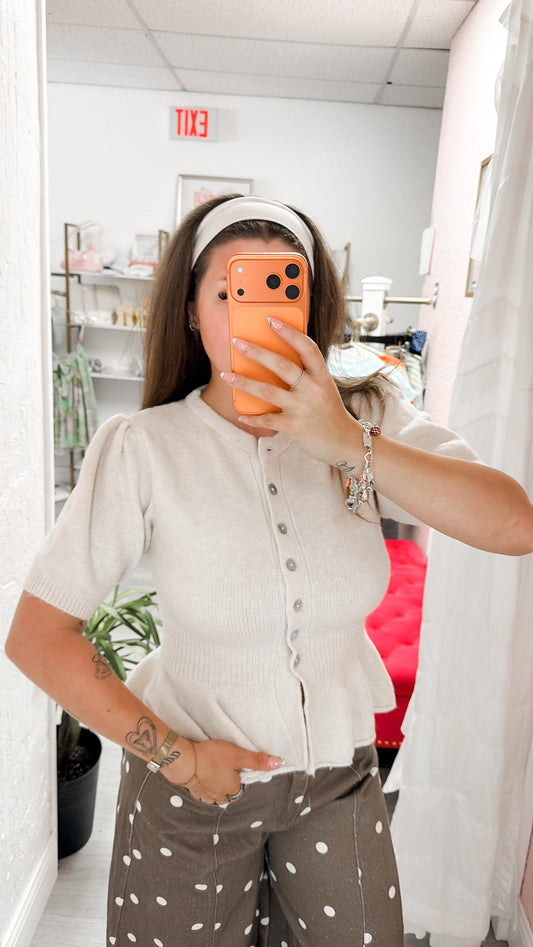 Oatmeal Peplum Cardigan Top
