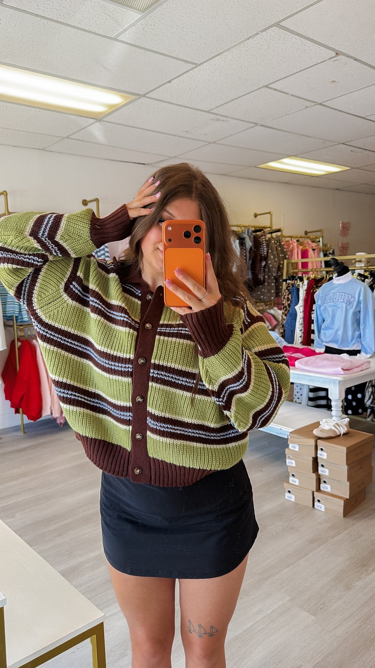Avocado Multi Striped Collar Shirt Cardigan