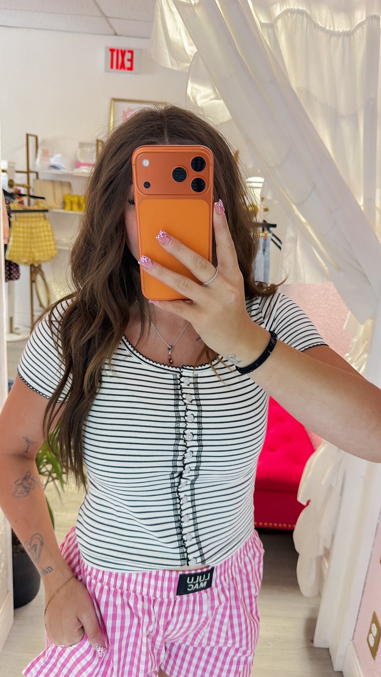 Black Stripe Cotton Jersey Button Down Tee