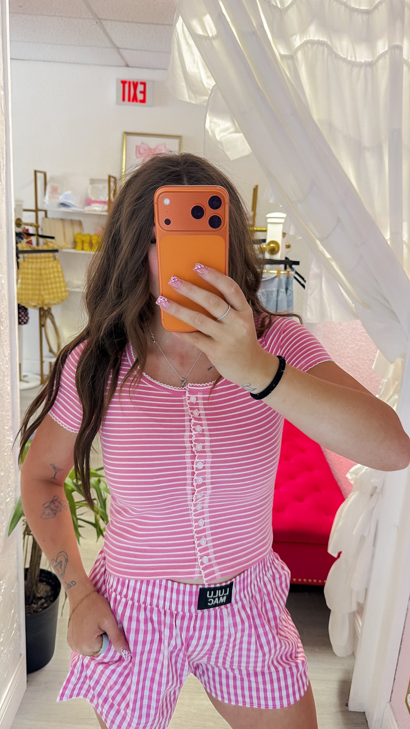 Print Stripe Cotton Jersey Button Down Tee