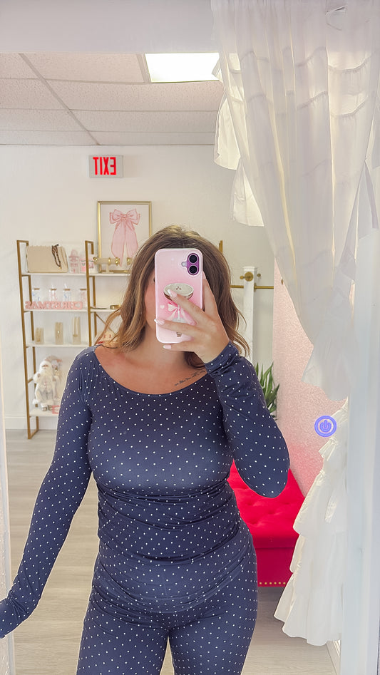 Navy Polka Dot Top