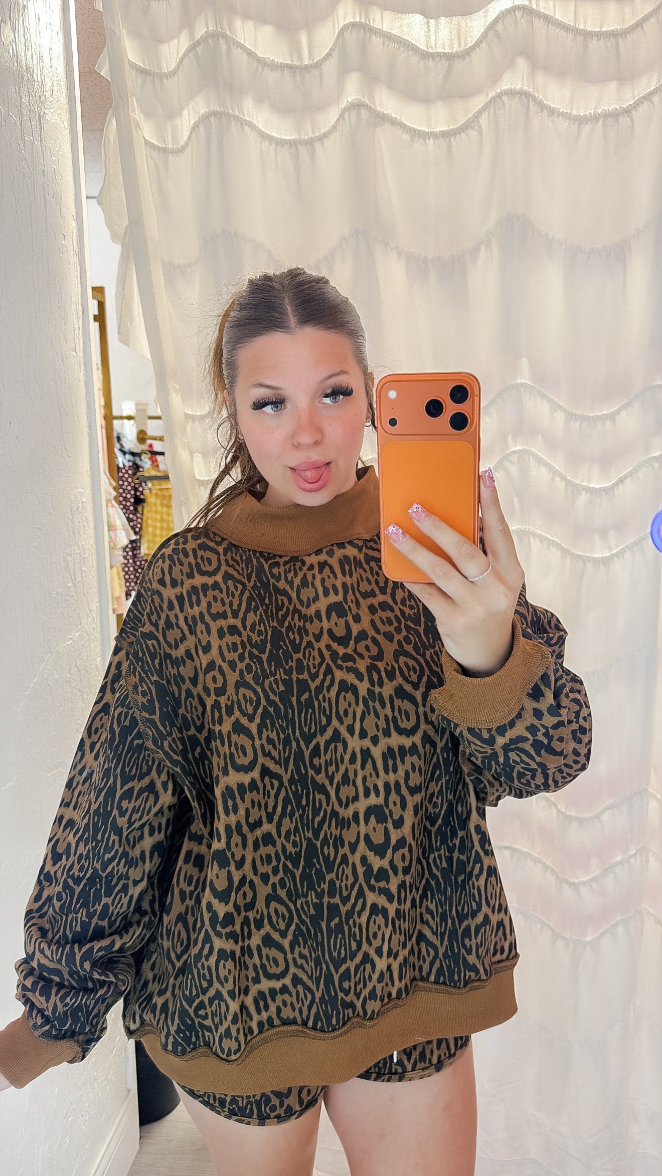 Cheetah Print Mock Neck Sweatshirt