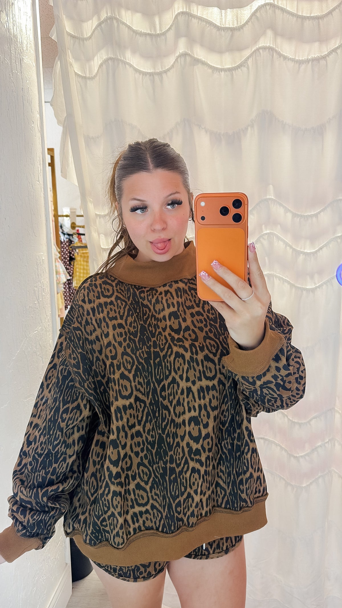 Cheetah Print Mock Neck Sweatshirt