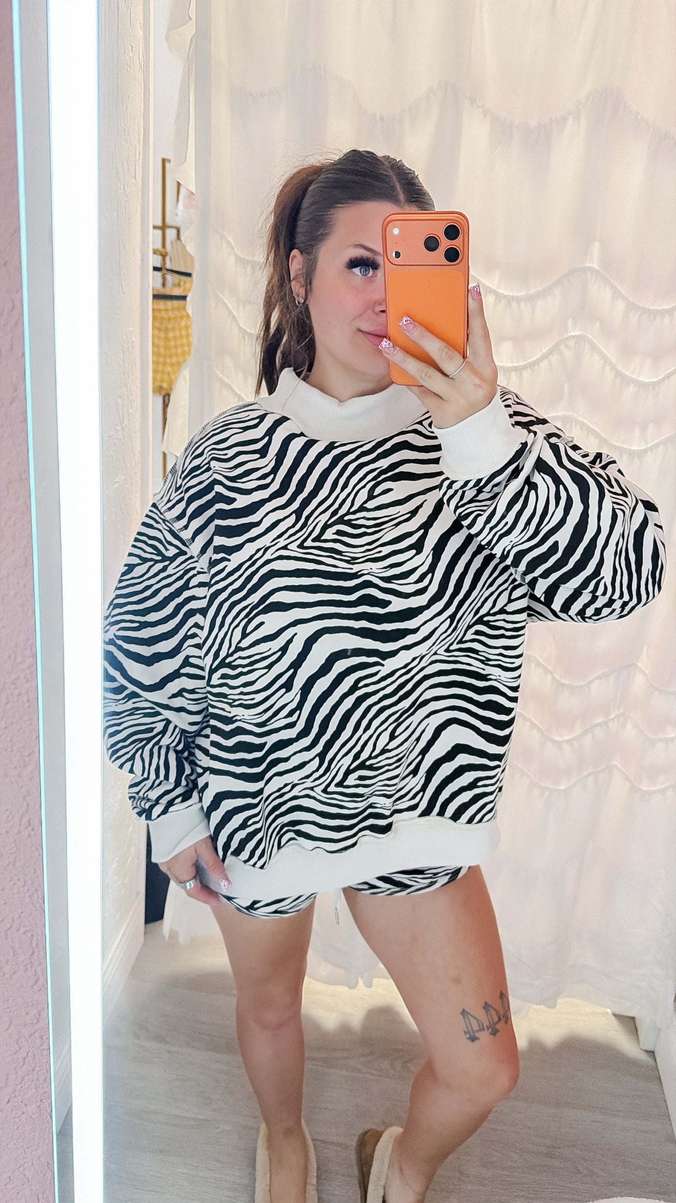 Zebra Print Mock Neck Sweatshirt