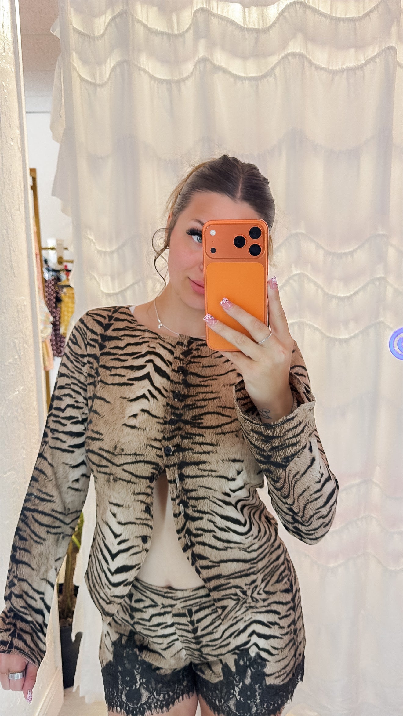 Tiger Print button Up Blouse
