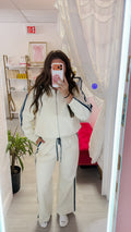 Retro Polka Dot Track Pants - Navy/Ivory