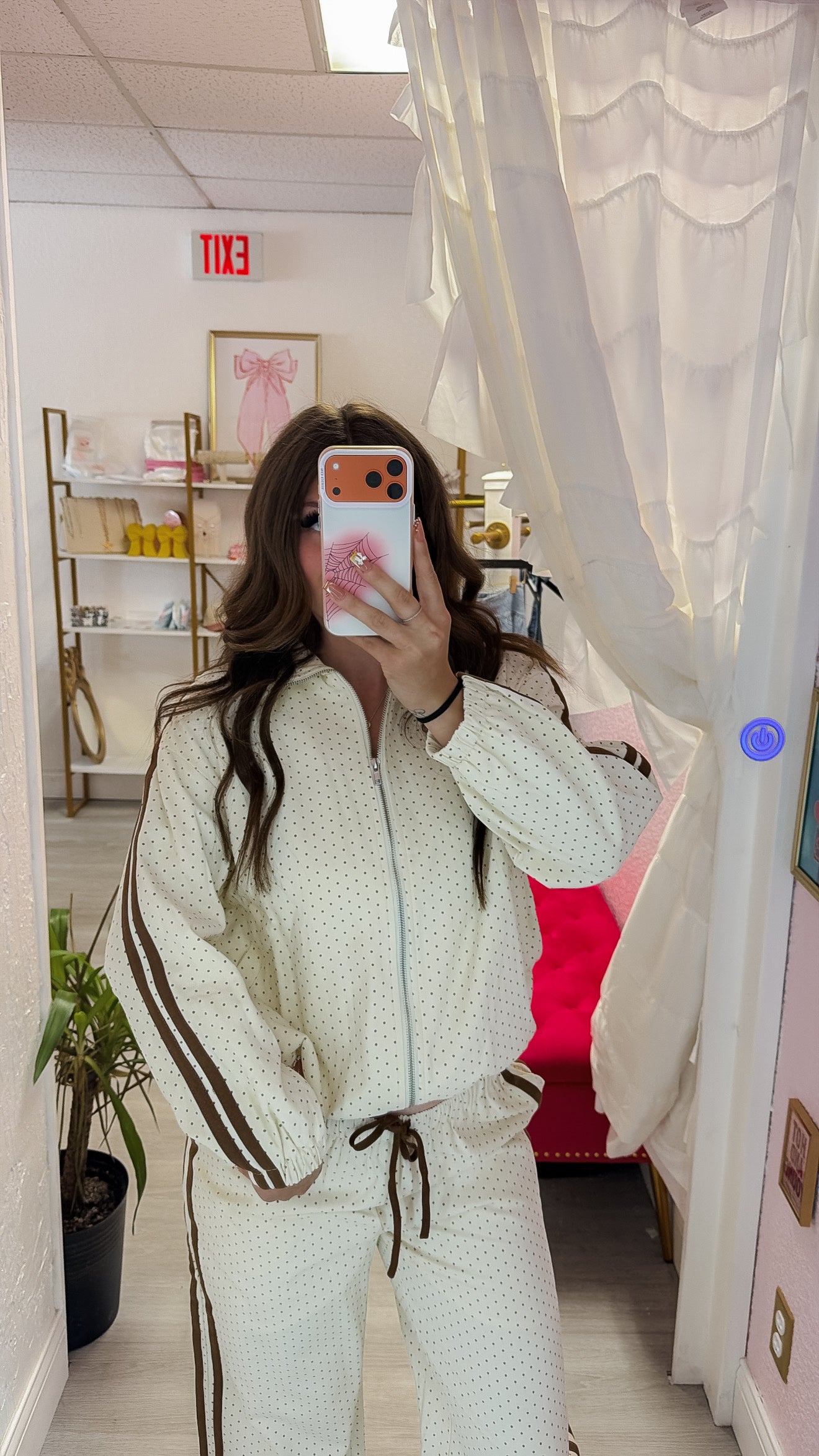 Retro Polka Dot Track Jacket - Navy/Ivory