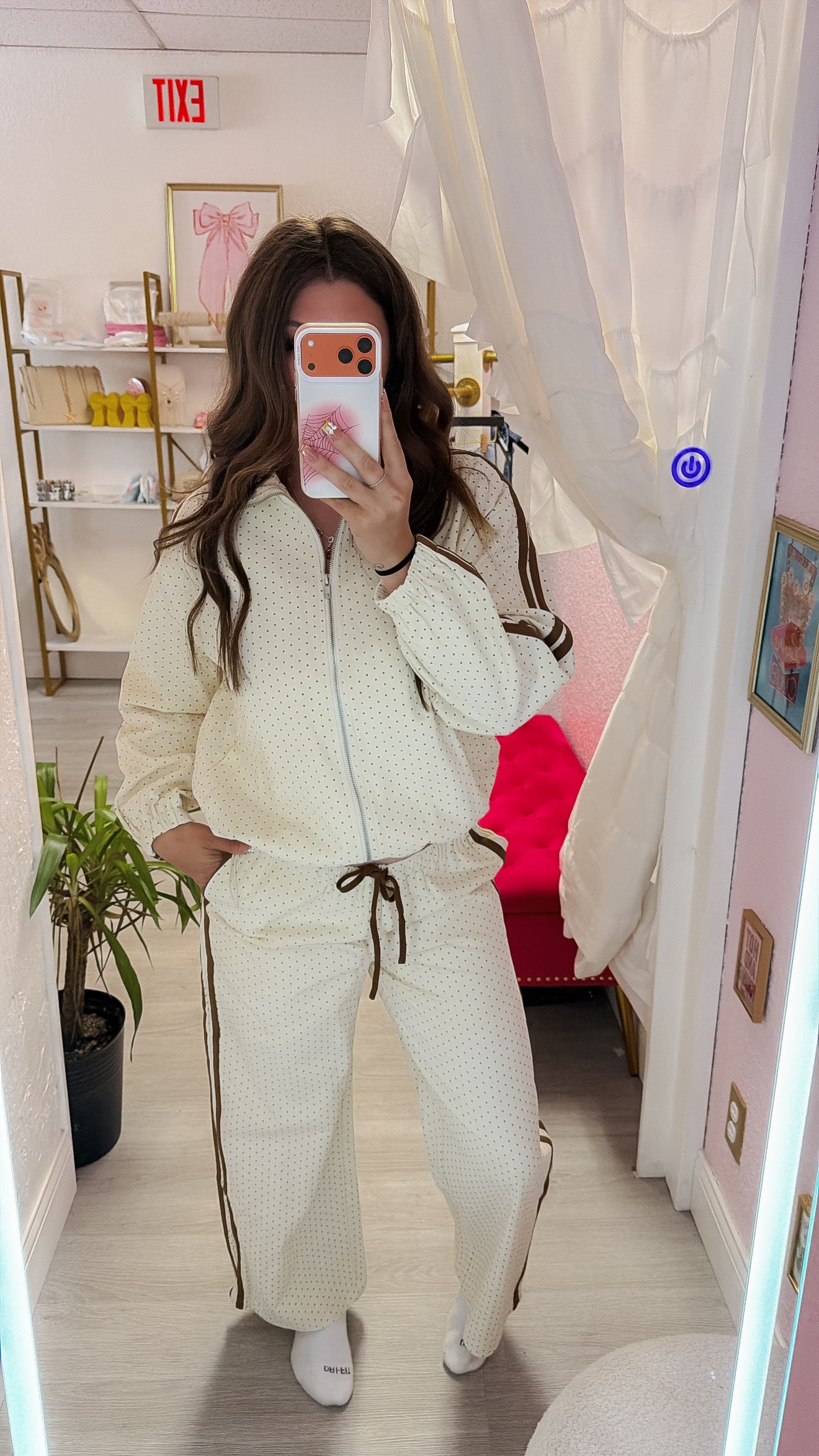 Retro Polka Dot Track Pants - Brown/Ivory