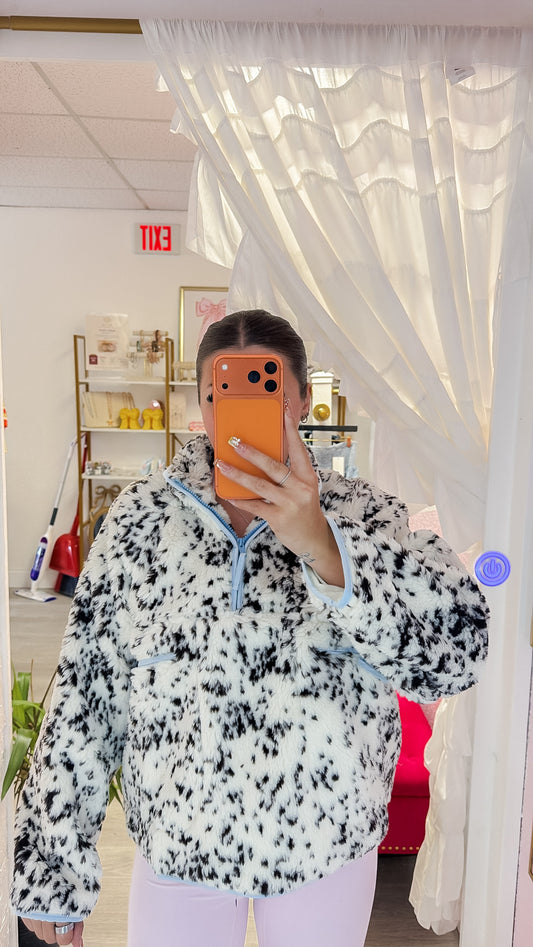 Billie Cream Cow Printed Sherpa Jacket