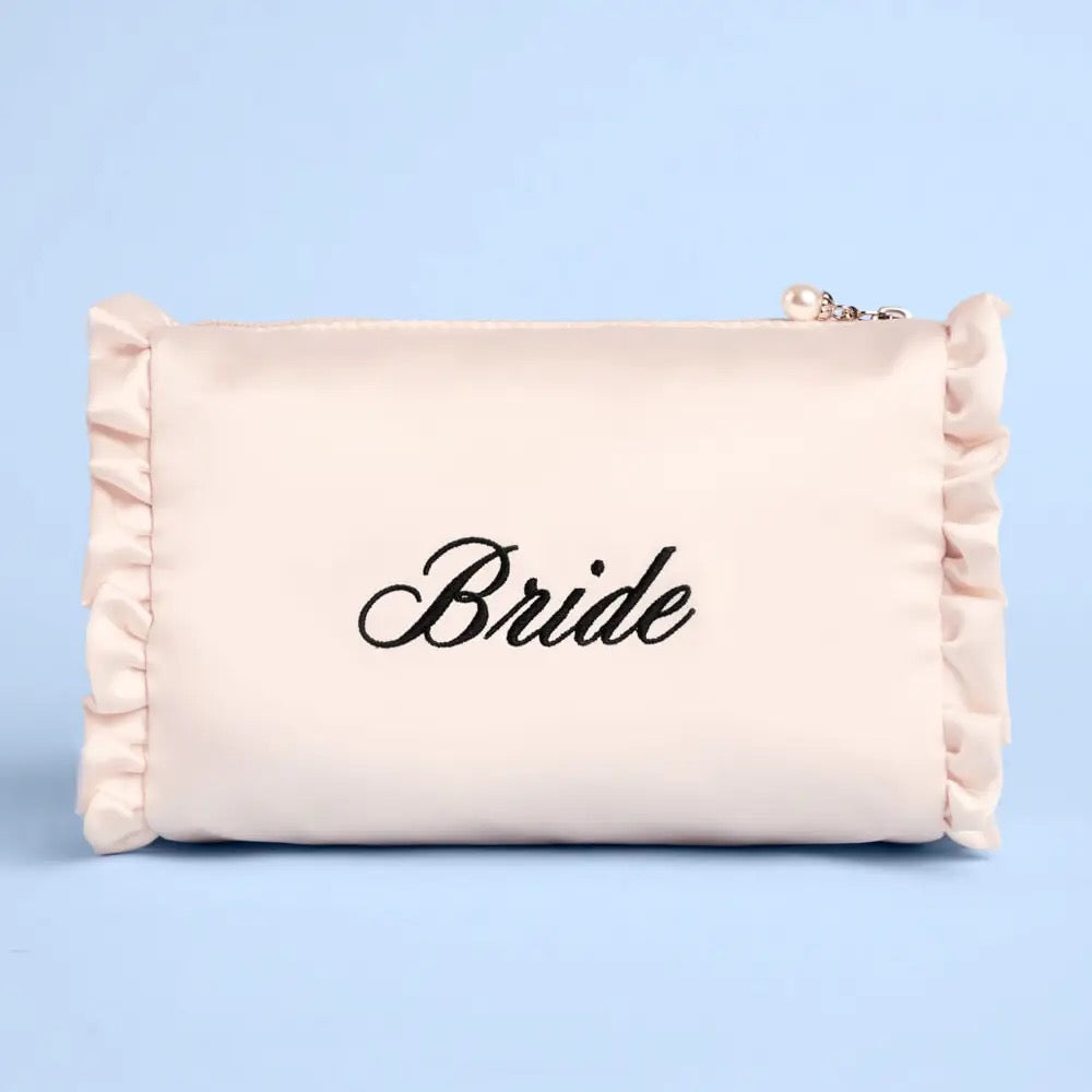 Embroidered Bride Satin Cosmetic Bag