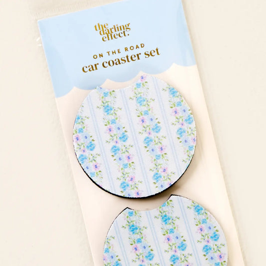 Petal Parade Blue Car Coasters