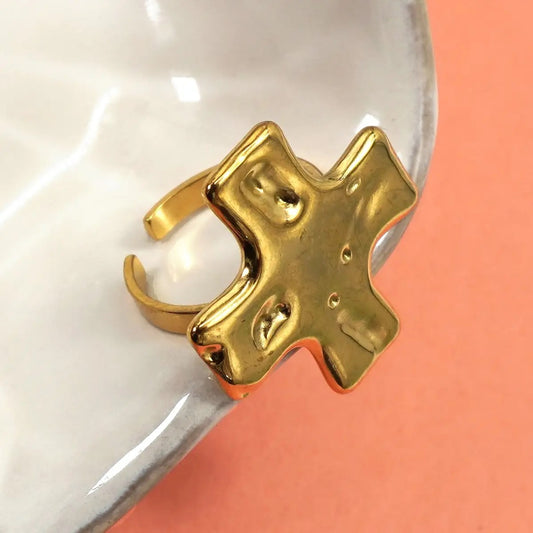 Gold Chunky Cross Ring