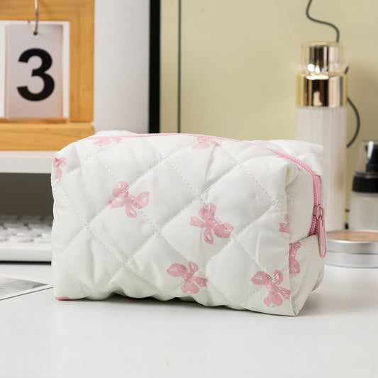 Quilted Bow Makeup Bag