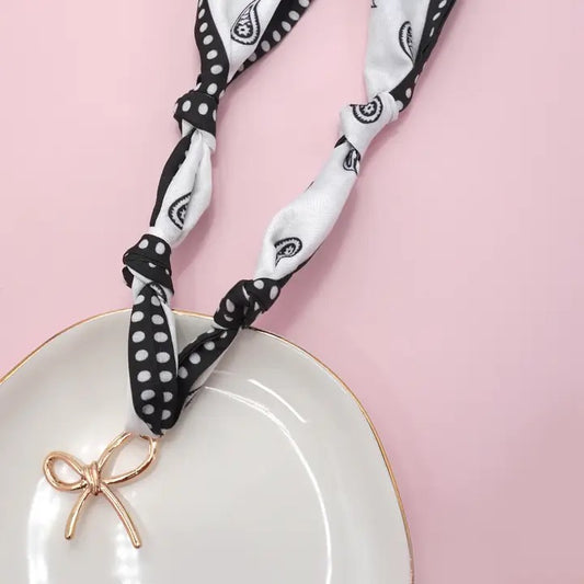 Black and White Bow Scarf Necklace