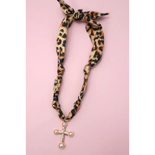 Leopard Scarf Cross Charm Necklace
