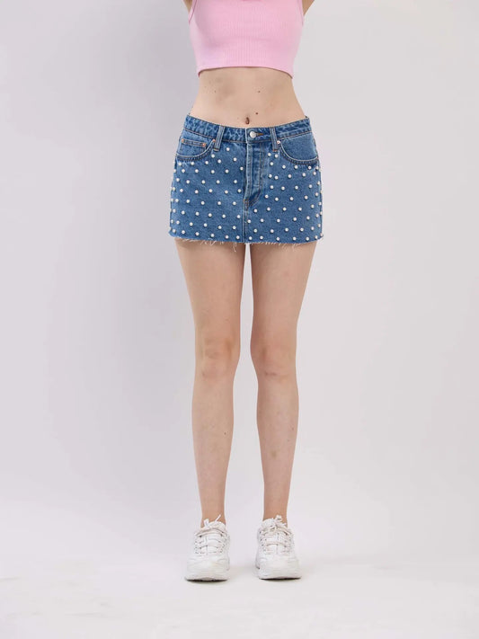 Blue Jean Pearl Mini Skirt