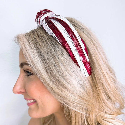 Maroon White Sequin Headband