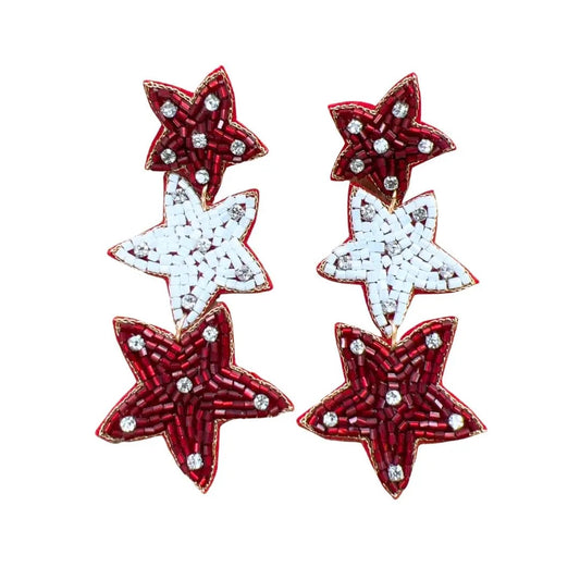 Maroon Beaded Star Earrings