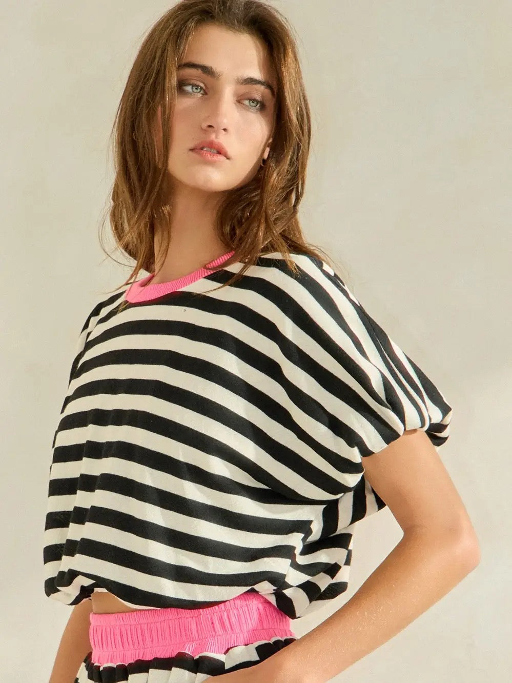 Bubble Hem Striped Crop Top