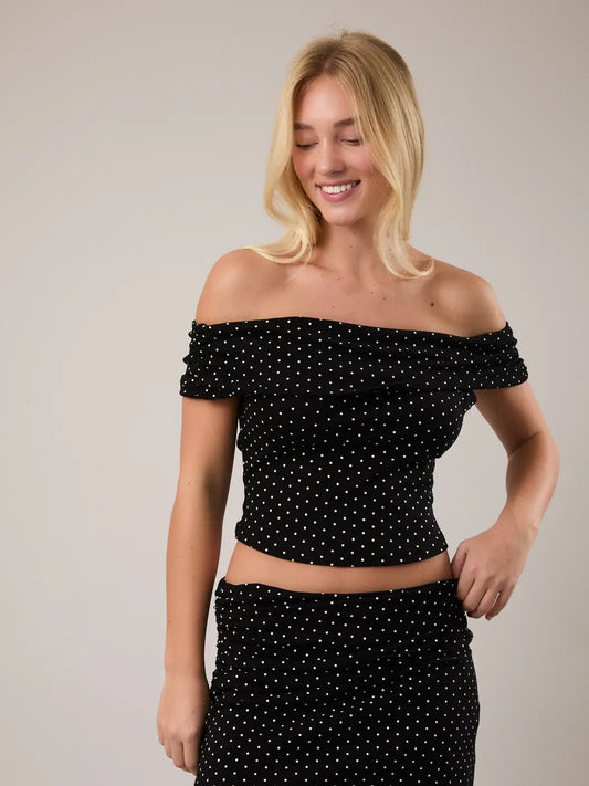 Shirred Off Shoulder Knit Top