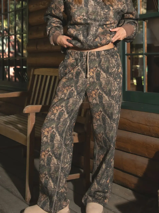 Bayou Woodland Camo Cloud Fleece Wide Leg Sweatpants